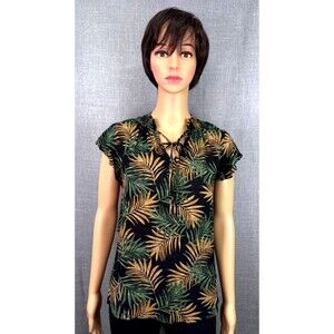 Studio B by Bobeau Short Sleeve Tropical Print Blouse Women's Size L
